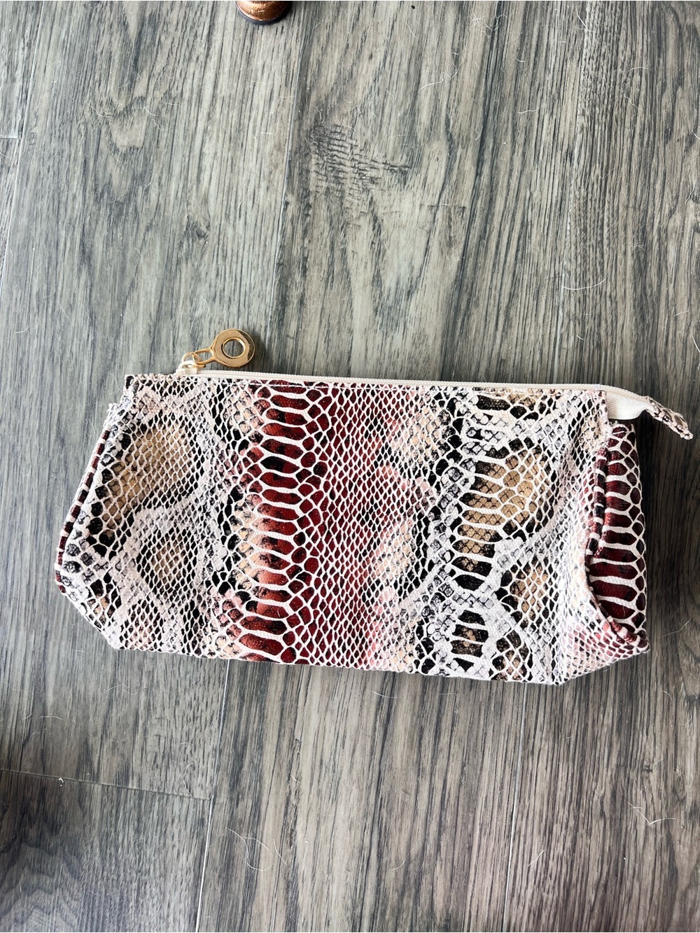 Bergdorf Goodman Snakeskin Cosmetic Pouch Gold Hardware Like New